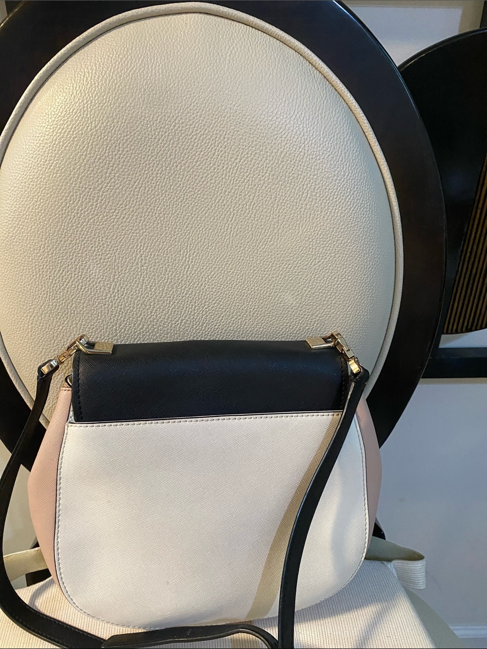 kate spade Two-Tone Black, Cream & Pink Crossbody Saddle Bag - Picture 5 of 7